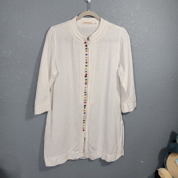 Soft Surroundings Linen Zip Tunic sz S 3/4 Sleeve Slit Sides Beachy Coastal - Picture 13 of 16